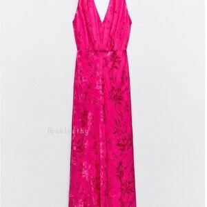 Zara Pink Tie Front Backless Maxi Gown